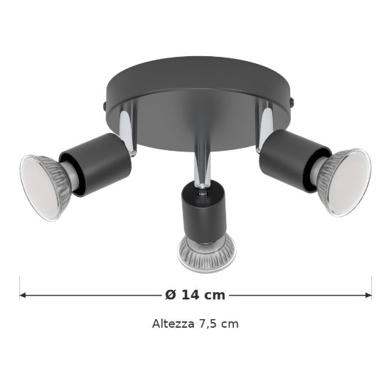 Eglo stecci e plafoniera con 3 faretti gu10 orientabili 14cm moderna nera