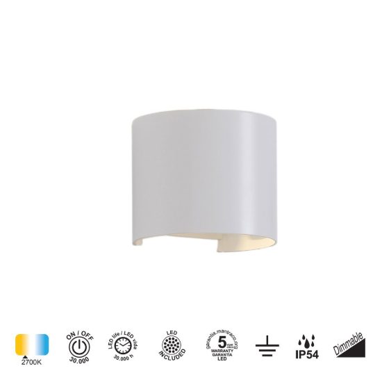 Applique da esterno led 12w 2700k ip54 dimmerabile 14cm moderna bianca