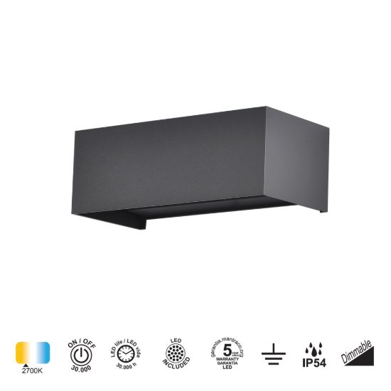 Applique da parete per esterno led 2700k ip54 dimmerabile grigio scuro