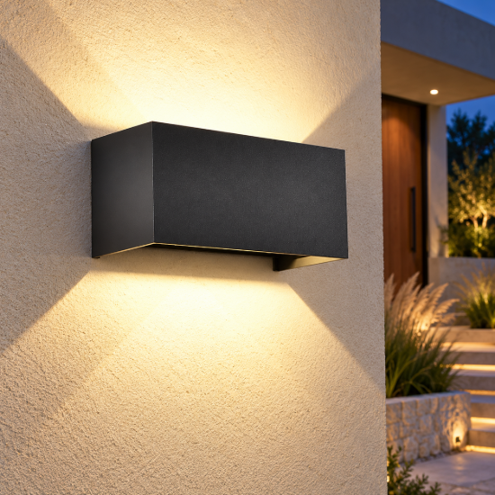 Applique da esterno rettangolare nera led 24w 2700k ip54 doppio fascio