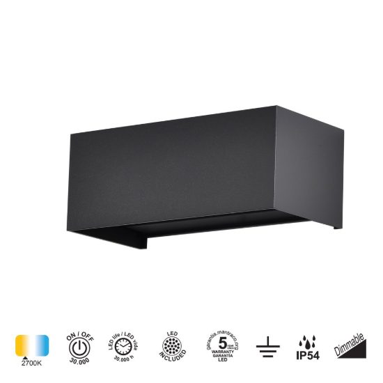 Applique da esterno rettangolare nera led 24w 2700k ip54 doppio fascio