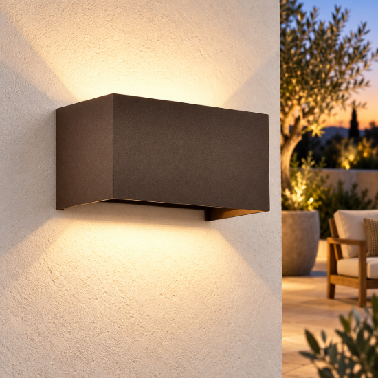 Applique da esterno moderna corten led 24w 2700k ip54 dimmerabile 20cm