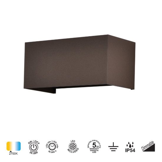 Applique da esterno moderna corten led 24w 2700k ip54 dimmerabile 20cm