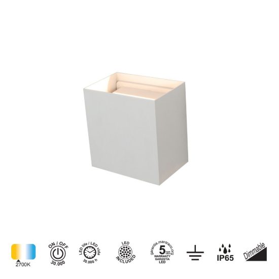 Applique da esterno led 20w 2700k ip65 dimmerabile 15cm moderna bianca