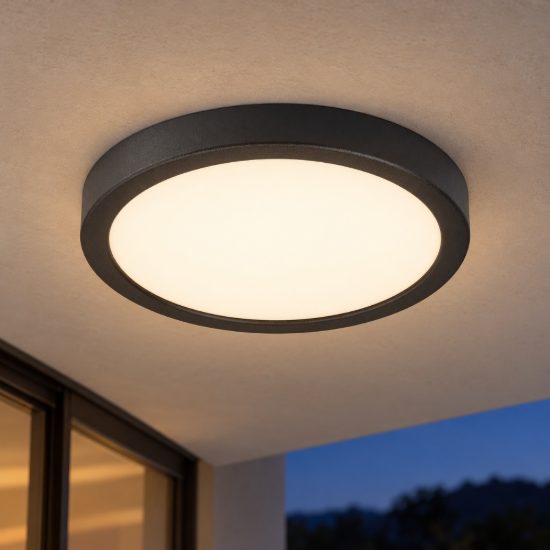 Eglo argolis 2 plafoniera da esterno led 20,5w 3000k 28,5cm ip44 moderna rotonda nera