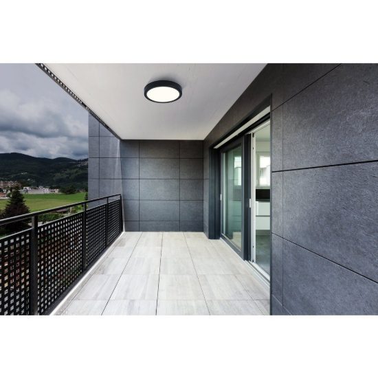 Eglo argolis 2 plafoniera da esterno led 20,5w 3000k 28,5cm ip44 moderna rotonda nera