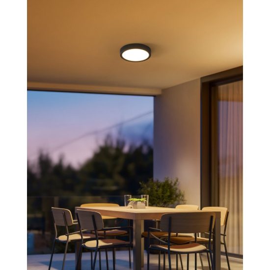 Eglo argolis 2 plafoniera da esterno led 20,5w 3000k 28,5cm ip44 moderna rotonda nera