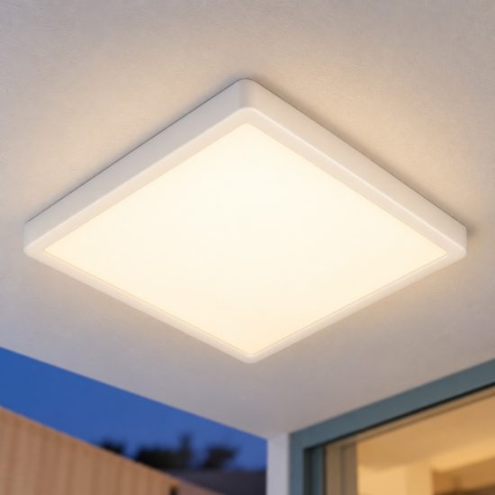 Eglo argolis 2 plafoniera da esterno led 20,5w 3000k 28,5cm ip44 moderna quadrata bianca