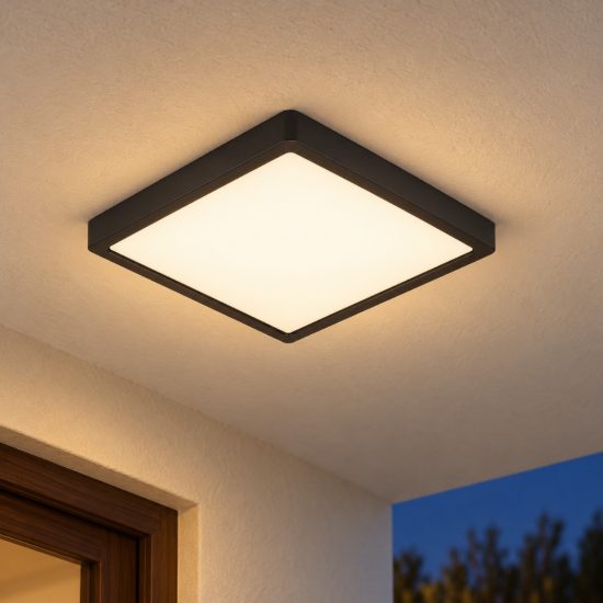 Eglo argolis 2 plafoniera da esterno led 20,5w 3000k 28,5cm ip44 moderna quadrata nera