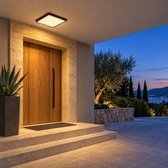 Eglo argolis 2 plafoniera da esterno led 20,5w 3000k 28,5cm ip44 moderna quadrata nera