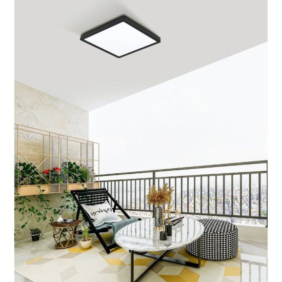 Eglo argolis 2 plafoniera da esterno led 20,5w 3000k 28,5cm ip44 moderna quadrata nera