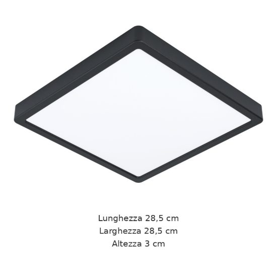 Eglo argolis 2 plafoniera da esterno led 20,5w 3000k 28,5cm ip44 moderna quadrata nera