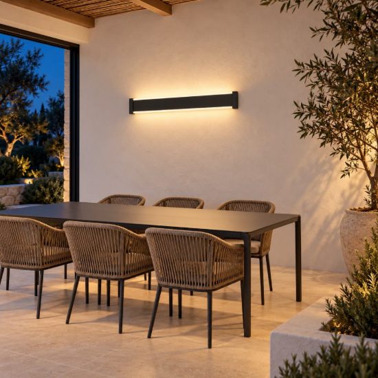 Eglo neviano applique da esterno led 7,4w 3000k 38cm ip55 moderna lineare biemissione nera