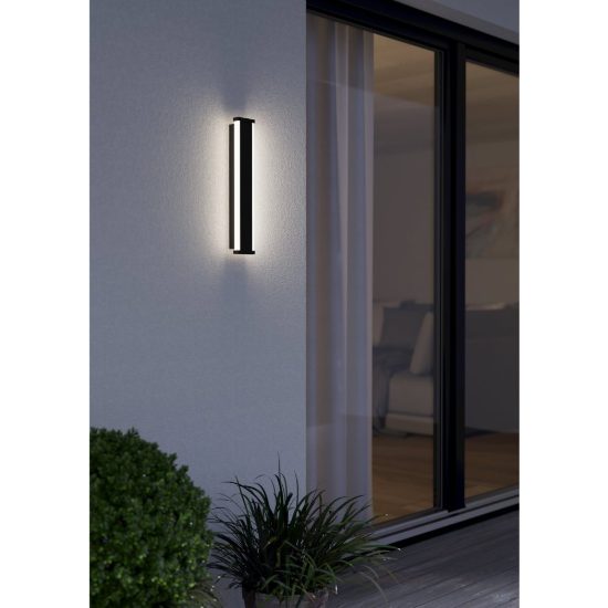 Eglo neviano applique da esterno led 7,4w 3000k 38cm ip55 moderna lineare biemissione nera