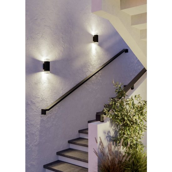 Eglo castelnuovo applique da esterno 2 luci 8cm ip65 moderna lineare biemissione nera