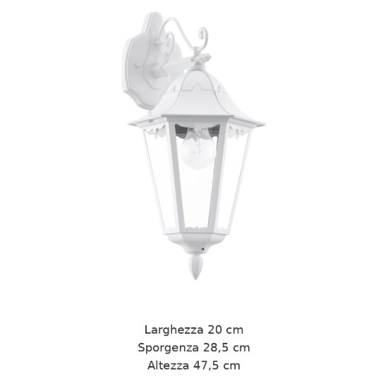 Eglo navedo applique da esterno 20cm ip44 classica a lanterna verso il basso bianca