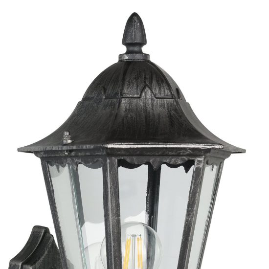 Eglo navedo applique da esterno 20cm ip44 classica a lanterna verso l'alto nera e argento patinato con sensore di movimento