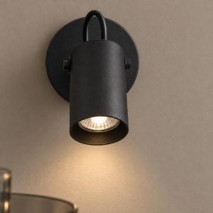 Eglo sorego applique con faretto gu10 led 2,8w 3000k orientabile 11cm per soggiorno moderna nera