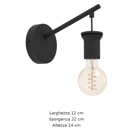 Eglo capoliveri e applique senza paralume 12cm per ingresso industriale nera