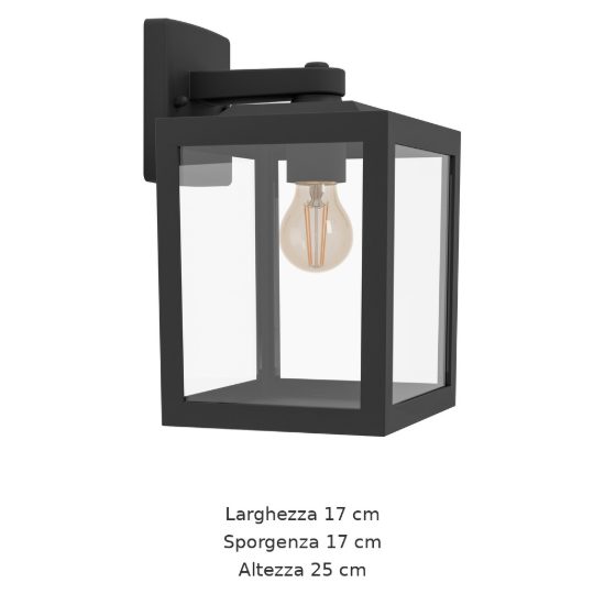 Eglo olgiata e applique da esterno 17cm ip44 classica a lanterna verso il basso nera