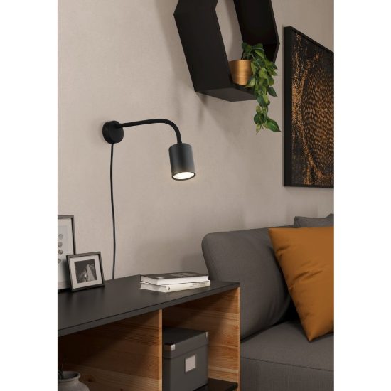 Eglo portella applique per comodino camera da letto gu10 led 2,8w 3000k 6cm moderna nera