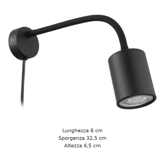 Eglo portella applique per comodino camera da letto gu10 led 2,8w 3000k 6cm moderna nera
