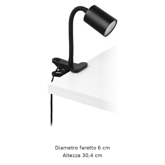 Eglo portella lampada da scrivania con pinza gu10 led 2,8w 3000k 30,4cm per ufficio moderna nera