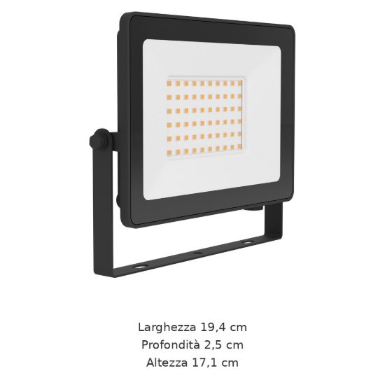 Eglo risacca e proiettore da esterno led 50w 4000k ip65 19,4cm moderno rettangolare nero