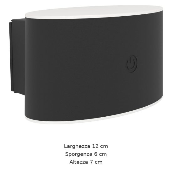 Eglo valgiano applique da esterno led 5w cct 3000k 6500k 12cm ip44 ricaricabile moderna semiovale biemissione nera