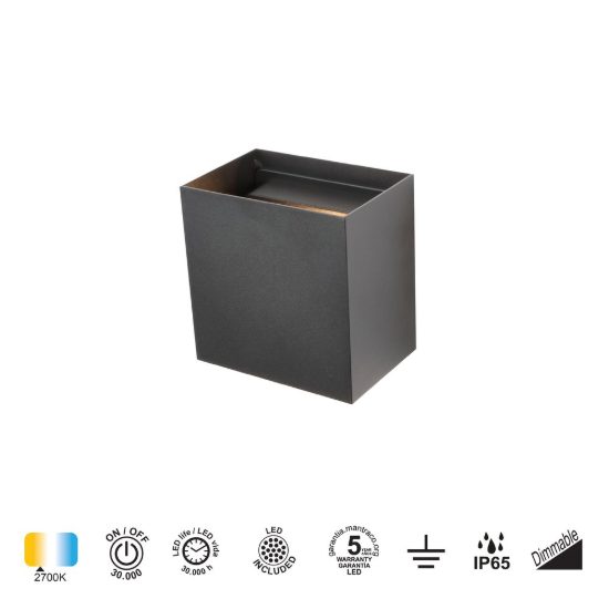 Applique da esterno moderna nera led 20w 2700k ip65 dimmerabile 15cm