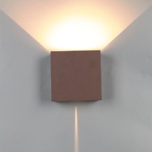 Applique da esterno cubo corten led 2700k ip65 dimmerabile 15cm