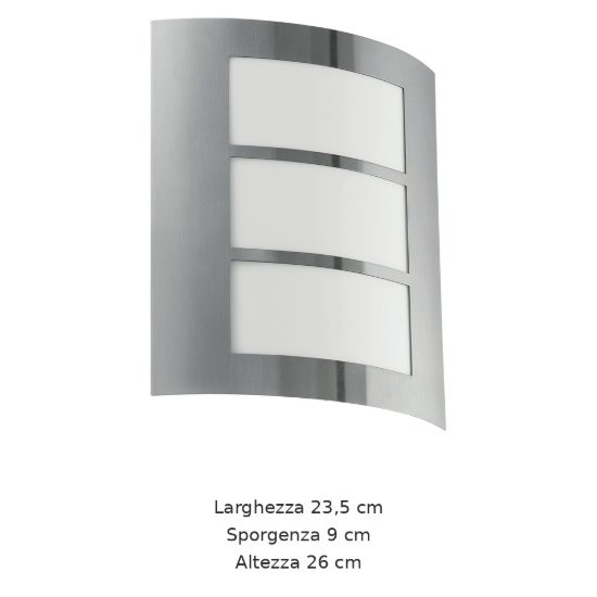 Eglo city applique da esterno 23,5cm ip44 moderna rettangolare a tre fasce acciaio inox