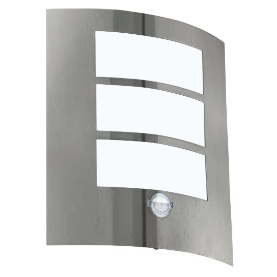 Eglo city applique da esterno 23,5cm ip44 moderna rettangolare a tre fasce acciaio inox con sensore di movimento