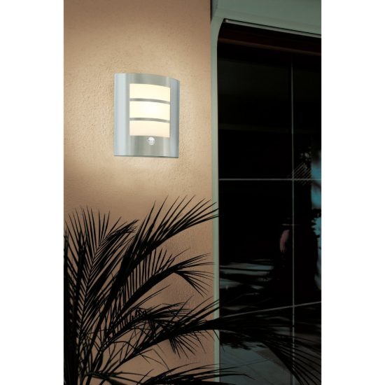 Eglo city applique da esterno 23,5cm ip44 moderna rettangolare a tre fasce acciaio inox con sensore di movimento