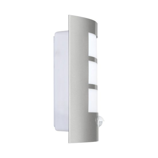 Eglo city applique da esterno 23,5cm ip44 moderna rettangolare a tre fasce acciaio inox con sensore di movimento
