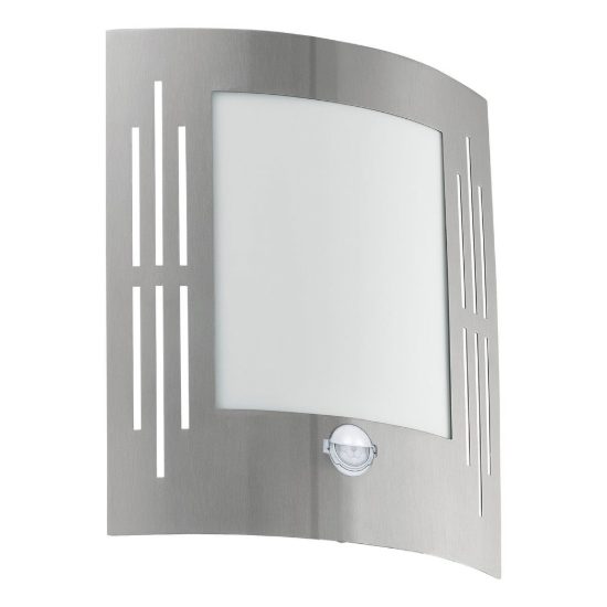 Eglo city applique da esterno 23,5cm ip44 moderna rettangolare a pannello acciaio inox con sensore di movimento