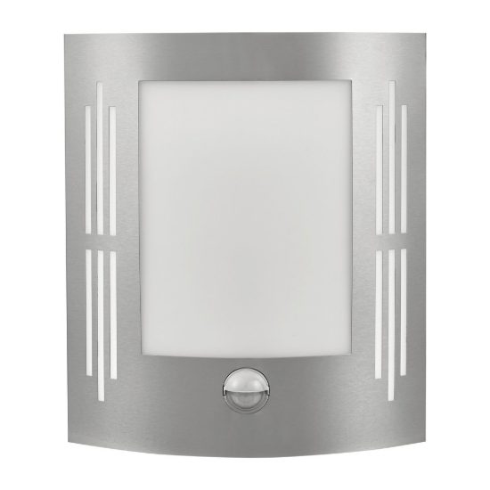 Eglo city applique da esterno 23,5cm ip44 moderna rettangolare a pannello acciaio inox con sensore di movimento