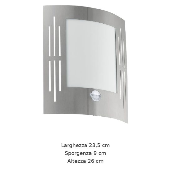 Eglo city applique da esterno 23,5cm ip44 moderna rettangolare a pannello acciaio inox con sensore di movimento
