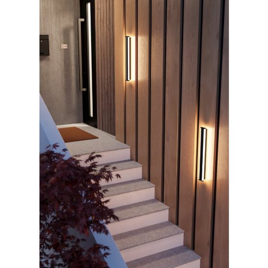 Eglo neviano applique da esterno led 14w 3000k 58cm ip55 moderna lineare biemissione nera