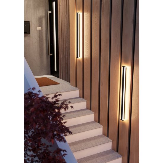 Eglo neviano applique da esterno led 22w 3000k 97cm ip55 moderna lineare biemissione nera