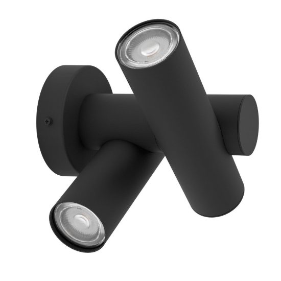 Eglo fossignano applique da esterno con 2 faretti led 5,6w 3000k 10,5cm ip44 moderna nera