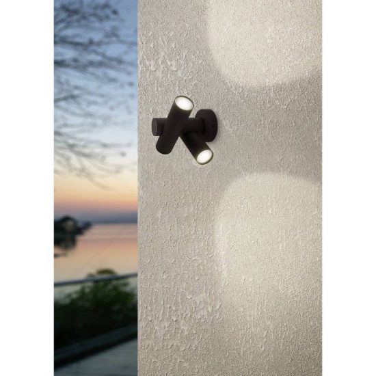 Eglo fossignano applique da esterno con 2 faretti led 5,6w 3000k 10,5cm ip44 moderna nera