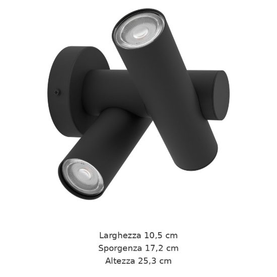 Eglo fossignano applique da esterno con 2 faretti led 5,6w 3000k 10,5cm ip44 moderna nera