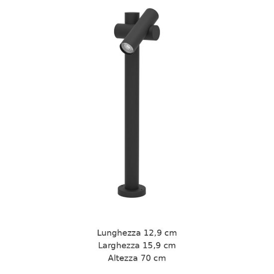 Eglo fossignano lampioncino da giardino con faretto led 4,5w 3000k 70cm ip44 moderno nero