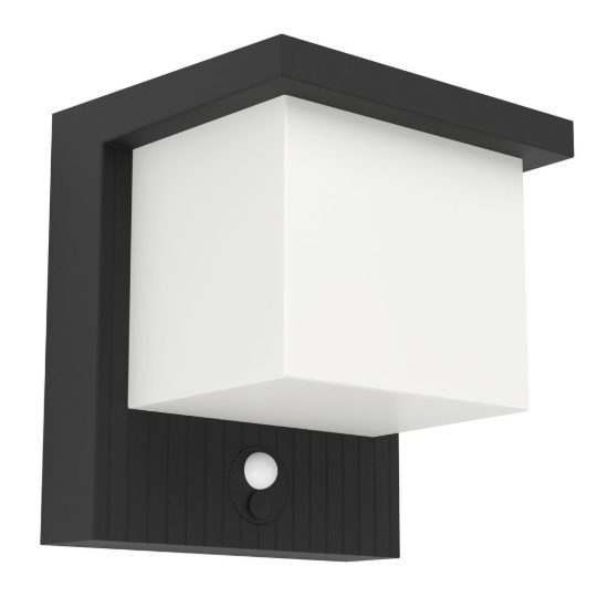 Eglo frigento applique solare da esterno led 7w 3000k 14cm ip44 moderna nera con sensore