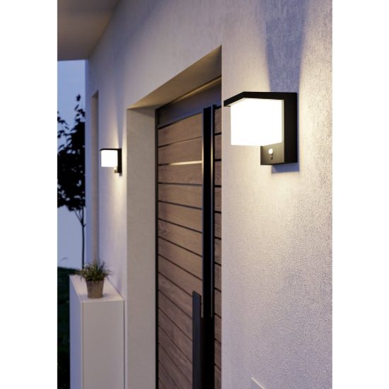 Eglo frigento applique solare da esterno led 7w 3000k 14cm ip44 moderna nera con sensore