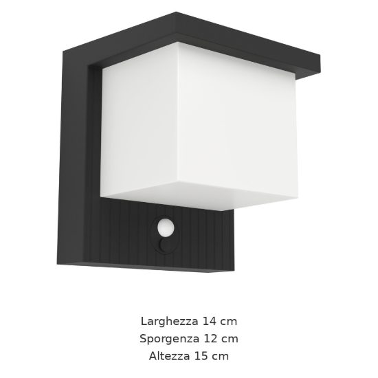 Eglo frigento applique solare da esterno led 7w 3000k 14cm ip44 moderna nera con sensore