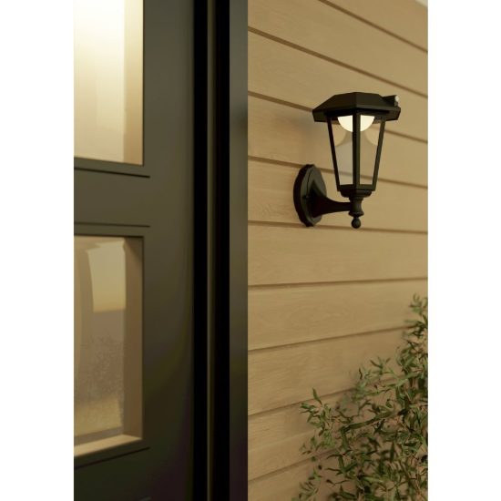 Eglo prietta applique solare da esterno led 6,5w 2700k 19,4cm ip44 classica nera con sensore