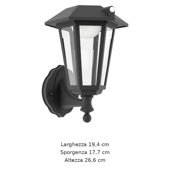 Eglo prietta applique solare da esterno led 6,5w 2700k 19,4cm ip44 classica nera con sensore