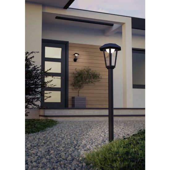 Eglo prietta lampioncino solare da giardino led 6,5w 2700k 87,7cm ip44 classico nero con sensore